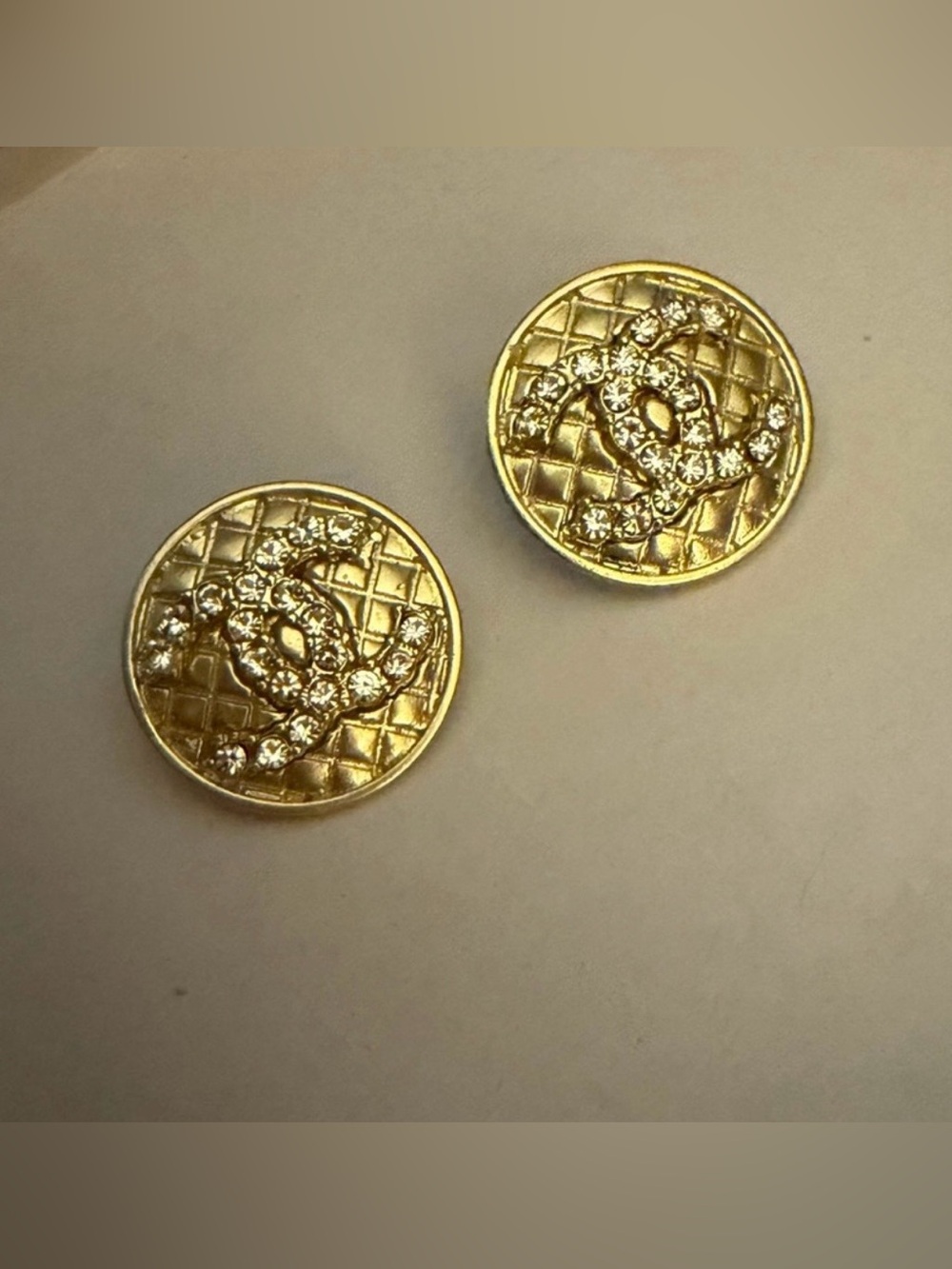 Gold Crystal Round Stud Earrings-NEW